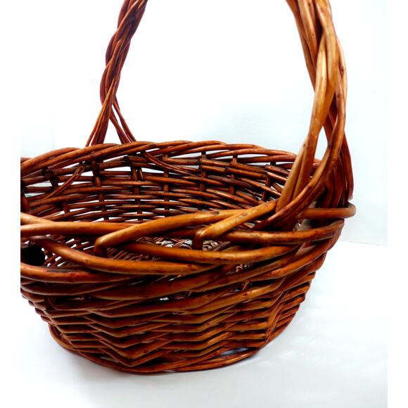 Large Rustic Woven Rattan Handled Basket Twisted Handle 19" Heavy Duty Farmhouse - Picture 8 of 9